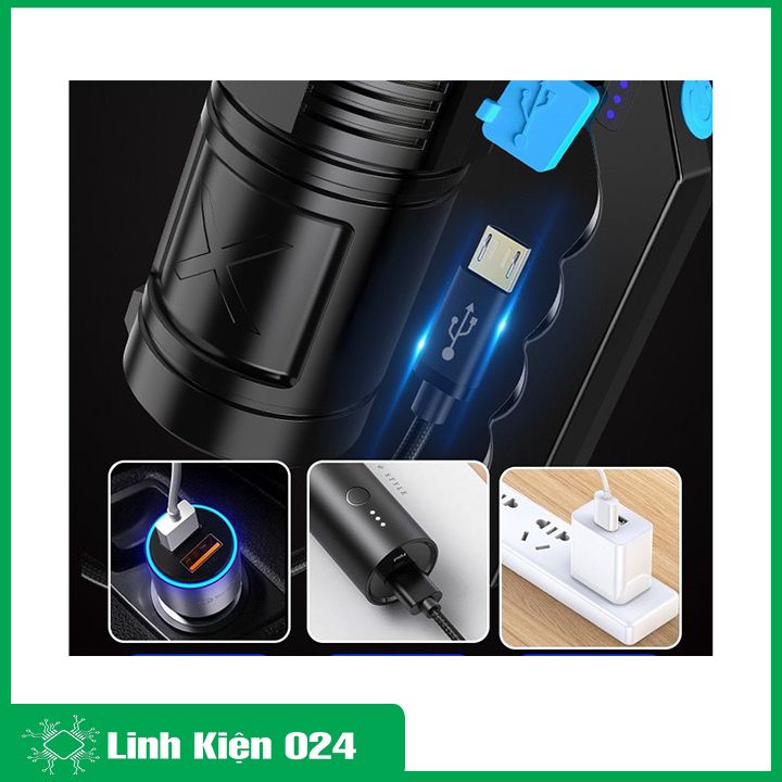 Đèn Pin 4 Bóng Led COB Hai Bên Sạc USB Cầm Tay Kiểu Mới Dùng Trong Nông Nghiệp/Cắm Trại Ngoài Trời
