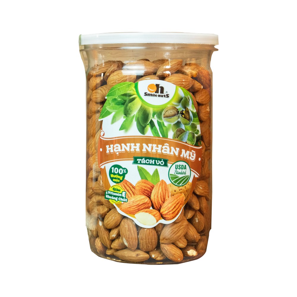 Hạt Hạnh Nhân Mỹ tách vỏ Oh Smilenuts đã nướng mộc 500g/hộp - Dùng trực tiếp không cần chế biến