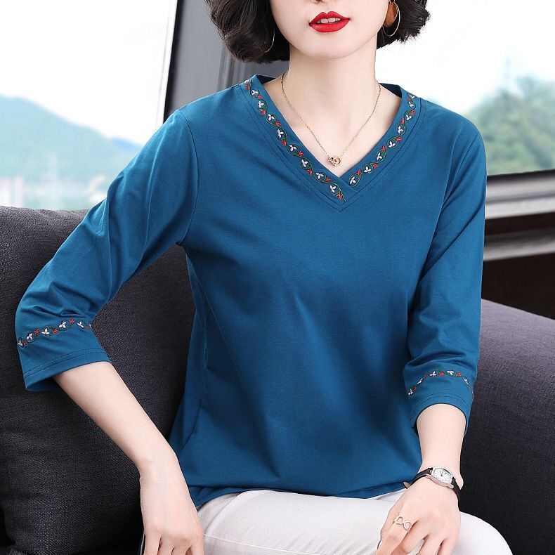 Áo Thun Cotton Tay Dài Dáng Rộng Thời Trang Cho Phụ Nữ Trung Niên