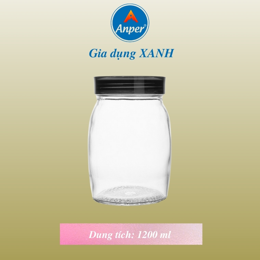 Hũ Thủy Tinh Anper 1.2L Tròn Có Nắp Cao Cấp Sang Trọng, Hộp Thuỷ Tinh Thực Phẩm đựng đường, hạt, đồ khô an toàn, sạch sẽ