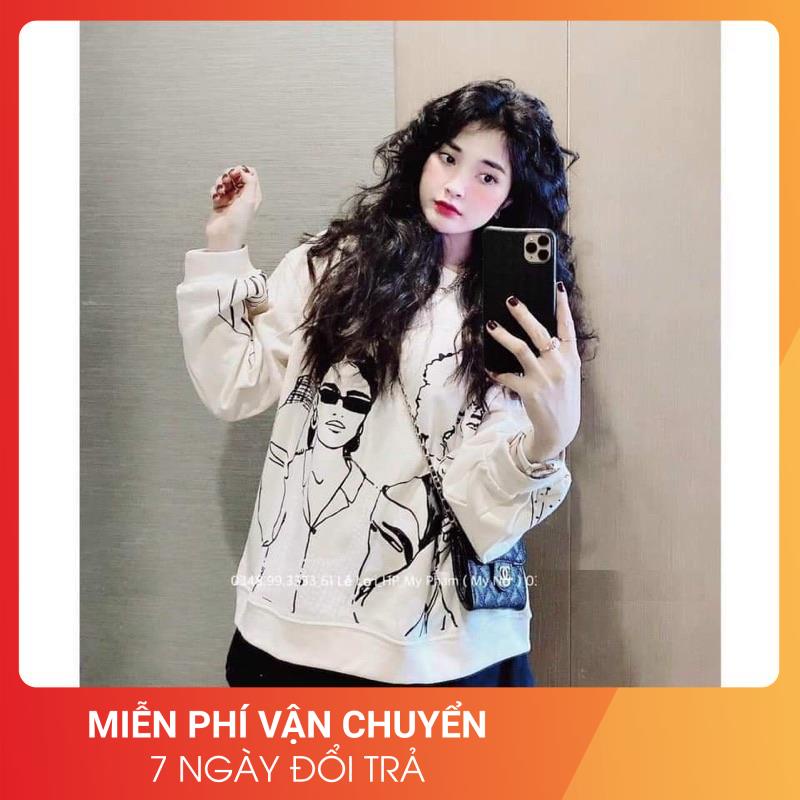 Sweater nỉ dài tay hoạ tiết hai cô gái | BigBuy360 - bigbuy360.vn