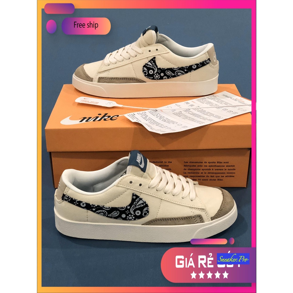 (Quà tặng+PMH cực sốc) Giày thể thao Blazer Low '77 scott custom x OG trắng sữa cực đẹp