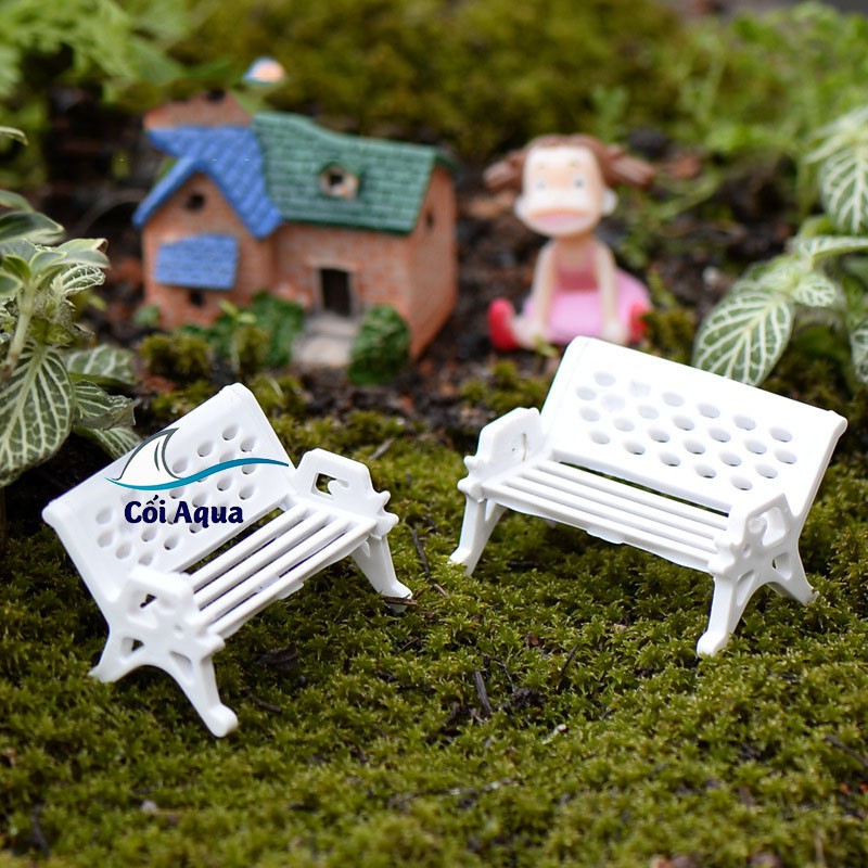 Tiểu cảnh mini Terrarium ❤️  Ghế công viên tiểu cảnh màu trắng trang trí sen đá, sân vườn, bể cá, bể terrarium