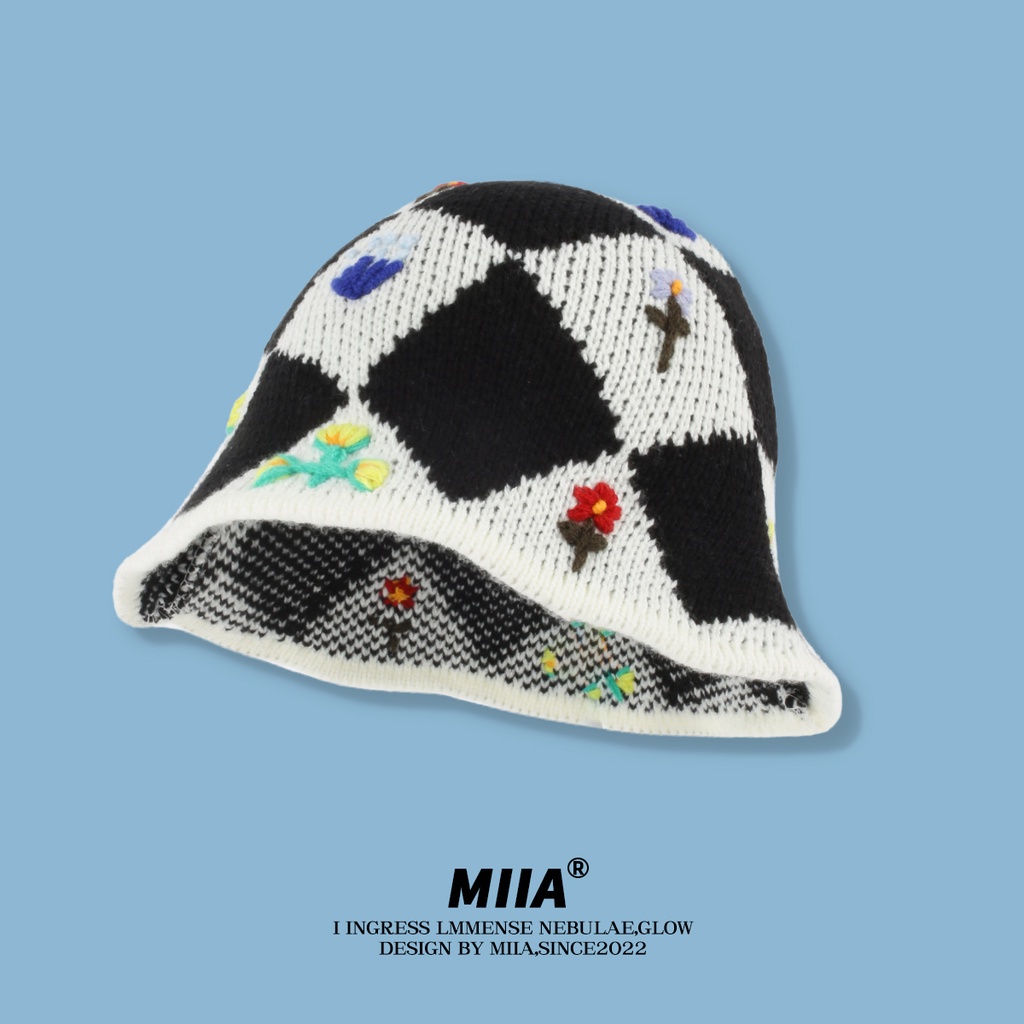 Mũ Bucket Dệt Kim Thủ Công Họa Tiết Hoa / Hình Thoi Màu Tương Phản Phong Cách Hàn Quốc Dễ Thương