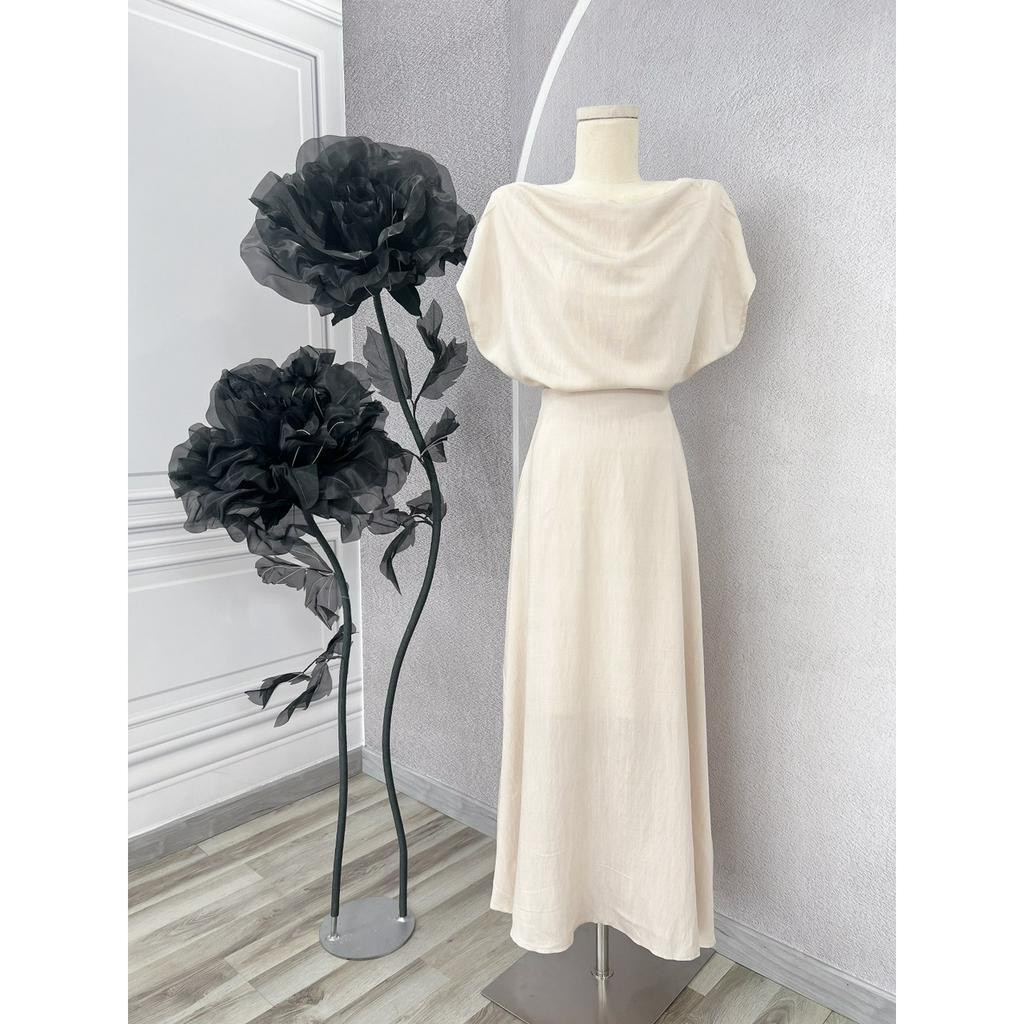 SET ÁO PEPLUM ĐỖ + CHÂN VÁY NUDE MIDI