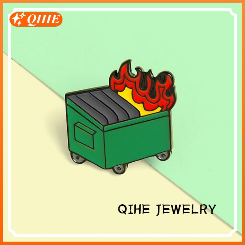 Ghim cài áo QIHE JEWELRY hình thùng rác hoạt hình 2020