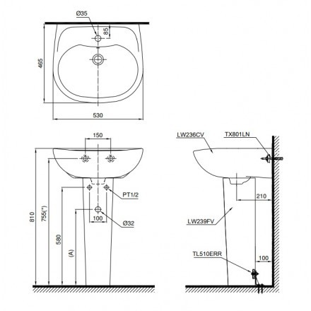 Chậu Lavabo TOTO LPT236CS Treo Tường Chân Dài