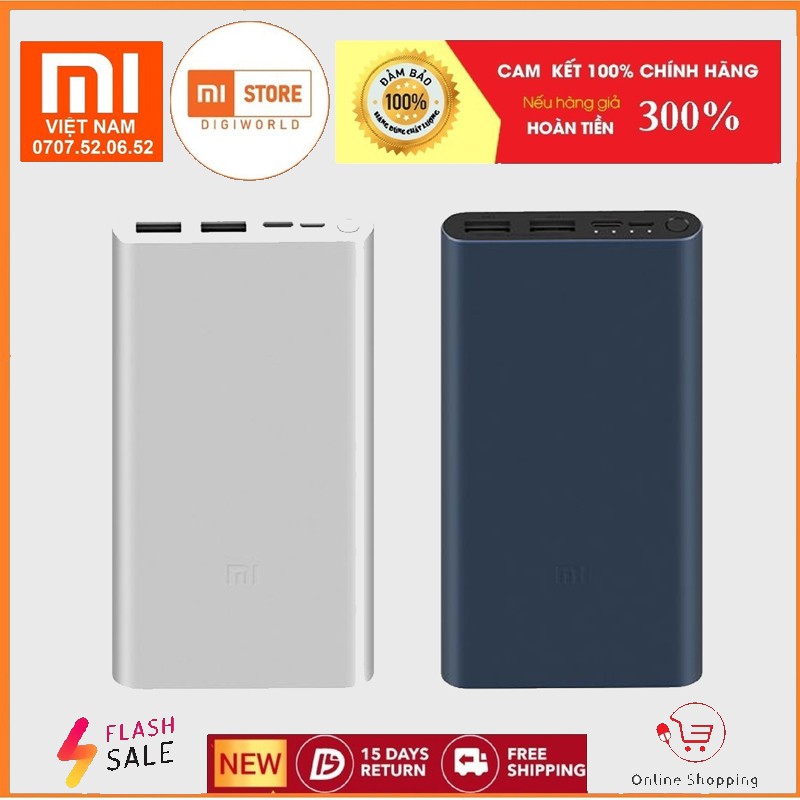 Sạc dự phòng Xiaomi gen 3 hỗ trợ sạc nhanh 18W - BH 12 tháng lỗi 1 đổi