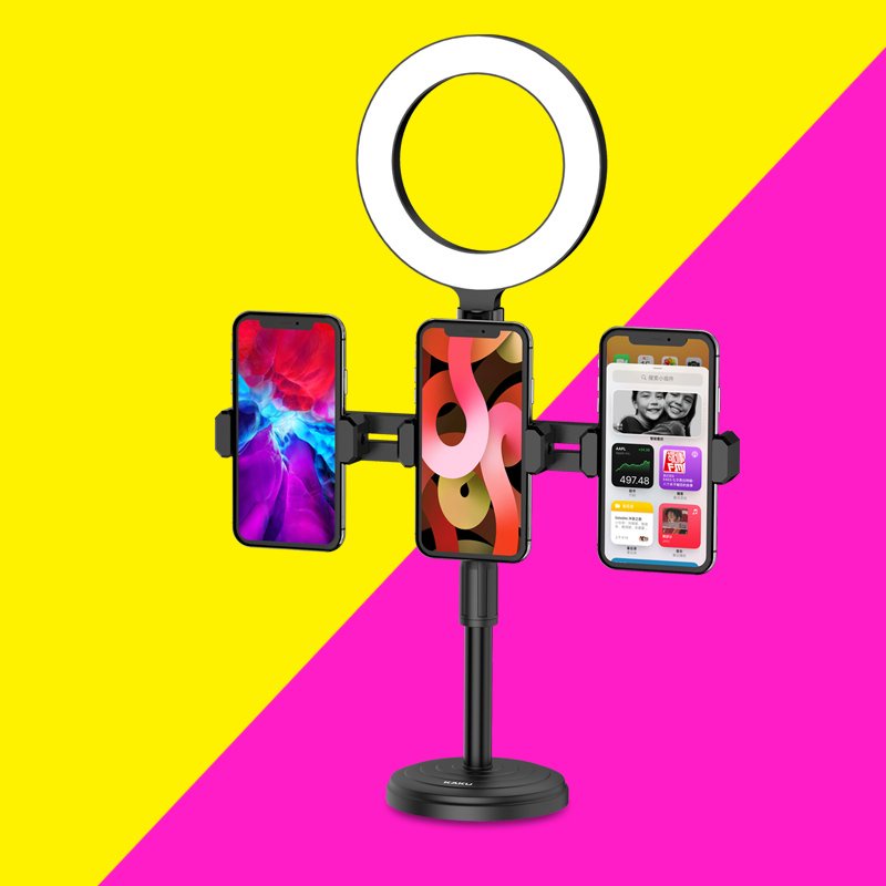 Đèn livestream mini để bàn 2 kẹp điện thoại có 3 màu điều chỉnh nguồn sáng hỗ trợ bán hàng quay tiktok chụp ảnh - Rabbi