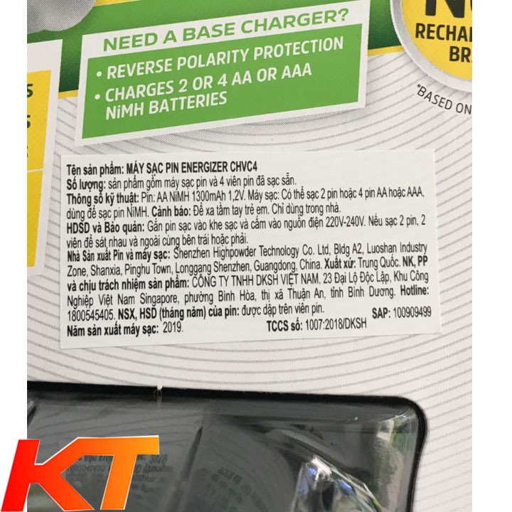 Máy sạc pin energizer kèm 4 viên pin AA 1300MAH