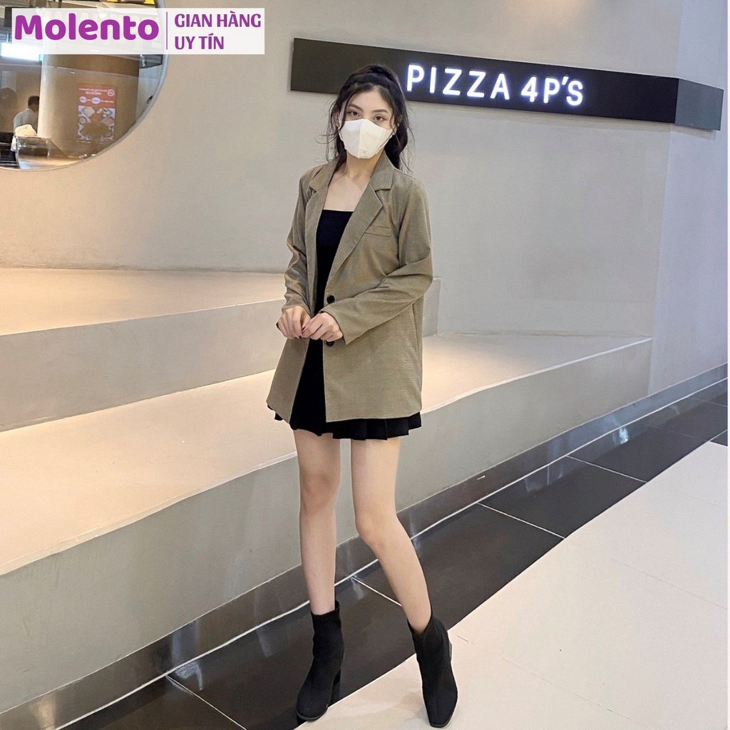 Áo Blazer Nữ Áo Vest Khoác Ngoài 2 Lớp Dài Tay Túi Nắp Dáng Rộng Phong Cách Hàn Quốc Màu Nâu Tây Be Đen Xanh Molento M77 | BigBuy360 - bigbuy360.vn