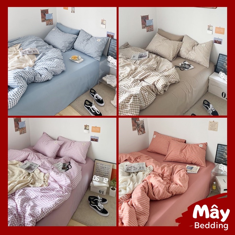Bộ chăn ga gối Cotton TC caro kẻ MÂY BEDDING đủ màu đủ kích thước nệm