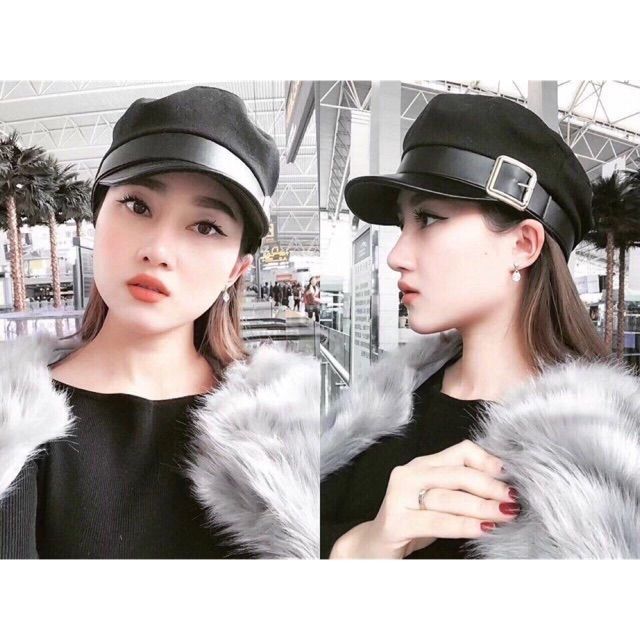 Mũ dạ beret khuy vuông siêu đẹp