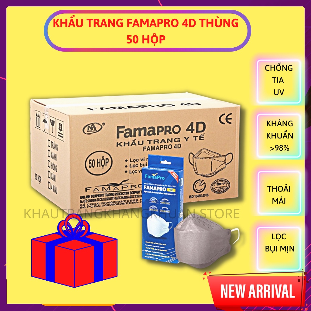 [THÙNG] Khẩu trang con cá, Khẩu trang FAMAPRO 4D, chống giọt bắn, bụi mịn, màu trắng, đen…[50 Hộp | 10 cái/H]