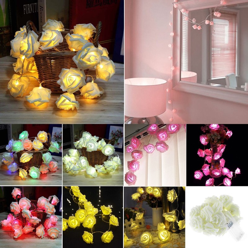 Dây đèn LED 20 bóng hình hoa hồng trang trí
