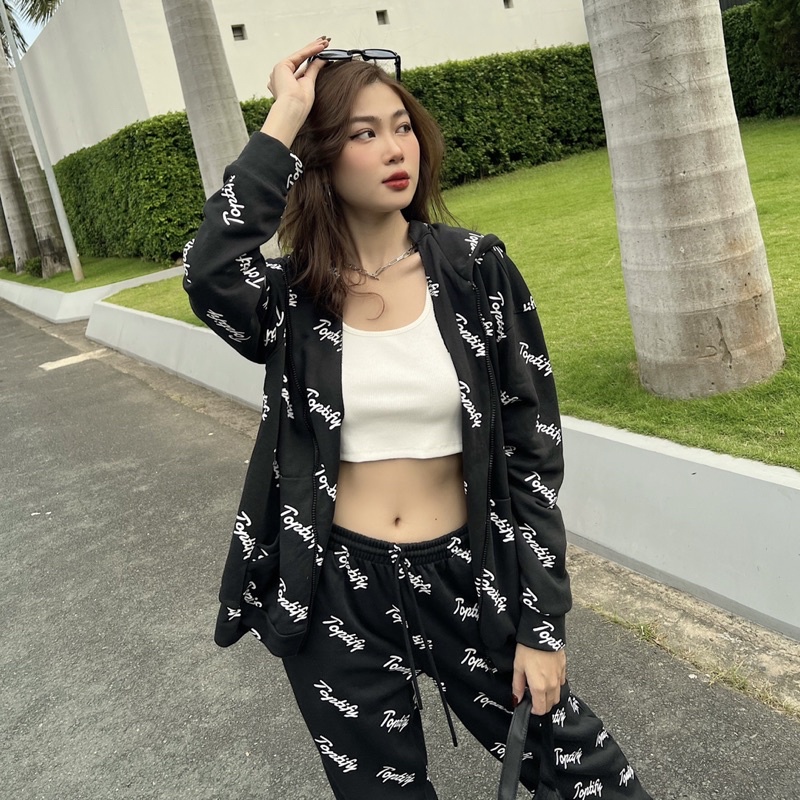 Bộ quần áo nỉ in logo oversize dài tay TOPTIFY hoodies và jogger No Limits Set S07