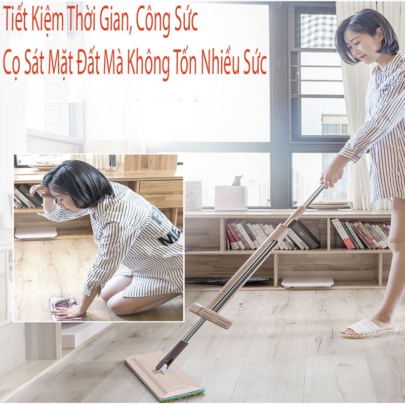 Cây Lau Nhà Tự Vắt Phẳng Thông Minh Spin Mop Xoay 360 Độ - Tặng 1 Bông Lau