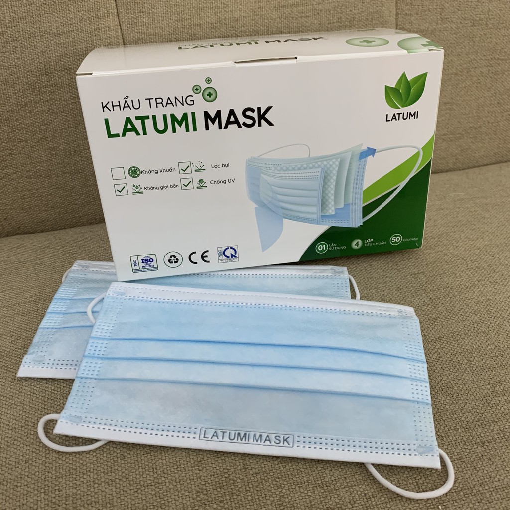 Khẩu Trang Y tế 4 Lớp Thông Thường LATUMI Ngăn Giọt Bắn, Ngăn Bụi, Phòng Chống Lây Nhiễm Qua Đường Hô Hấp