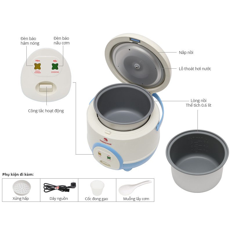Nồi cơm điện Happycook 0.6 lít HC-60 - Hàng trưng bày - Bảo hành 12 tháng