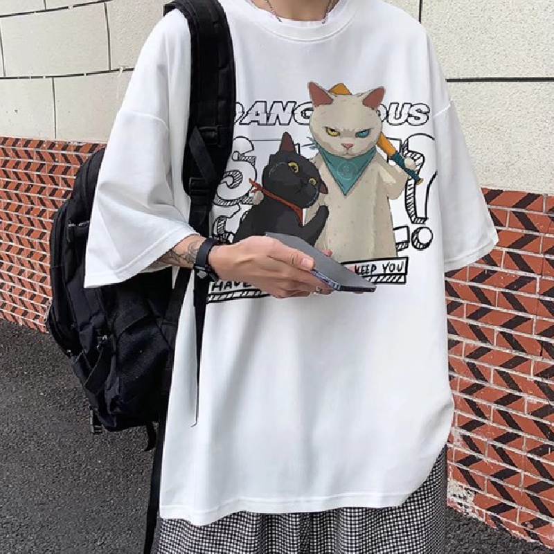 Áo Thun Dáng Rộng In Họa Tiết Hoạt Hình Phong Cách Hip Hop Nhật Bản Thời Trang Mùa Hè Cho Nam Cỡ M-5XL