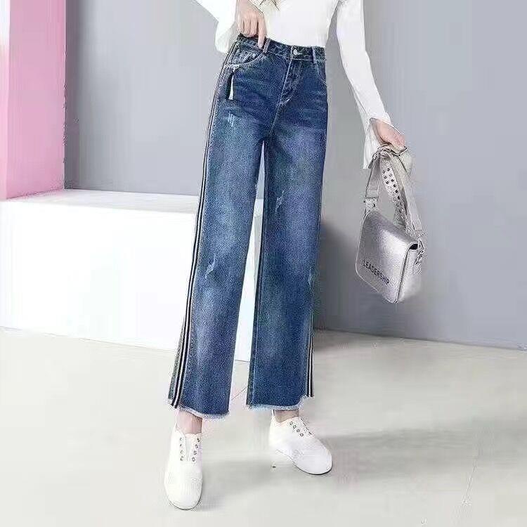 Quần Jean Dài Lưng Cao Ôm Dáng Co Giãn Khoét Lỗ Dây Xích Bên Hông Gợi Cảm Cho Nữ