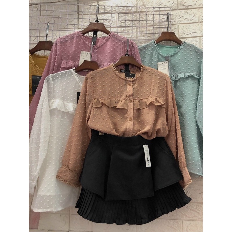 Áo Sơ Mi Công Sở Dài Tay Cổ Trụ Phối Ren Nhiều Màu | BigBuy360 - bigbuy360.vn