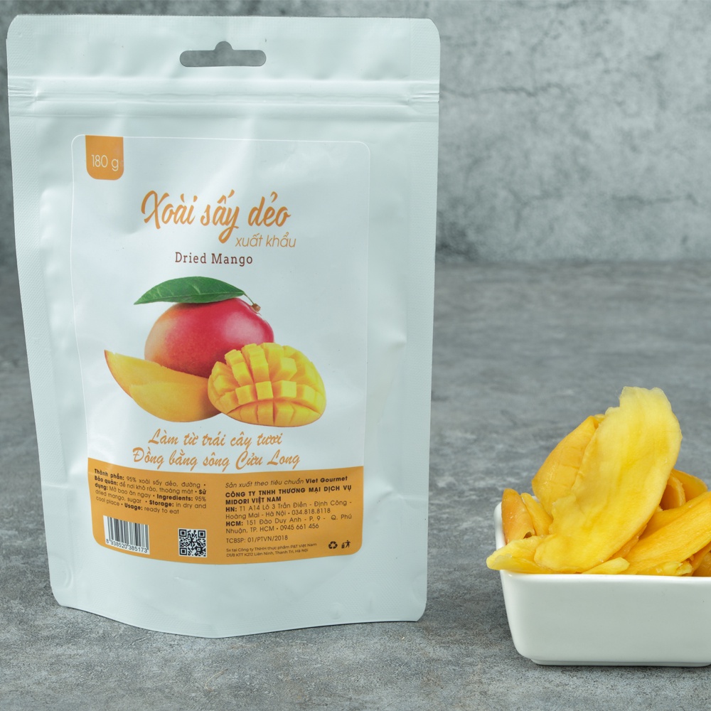 Xoài sấy dẻo hàng xuất khẩu 180g VIETGOURMET/ Xoài sấy nguyên vị ngọt thơm tự nhiên/ Ăn vặt mẹ bầu healthy | BigBuy360 - bigbuy360.vn