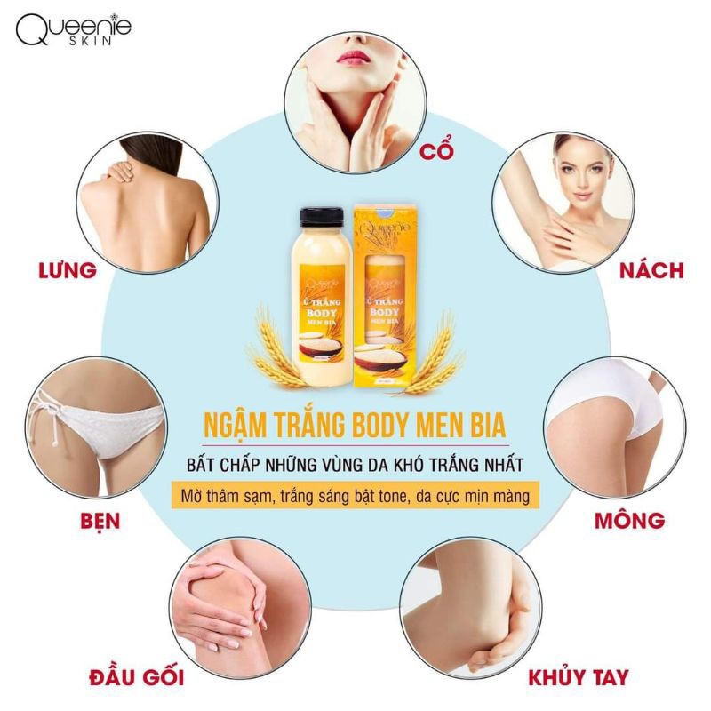 Ngậm trắng body men bia QUEENIE SKIN 350ml