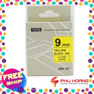 Băng mực in nhãn SC9YW/LC-3YBW sử dụng cho máy in Tepra và Espon chữ đen nền vàng khổ rộng 9mm x 8m