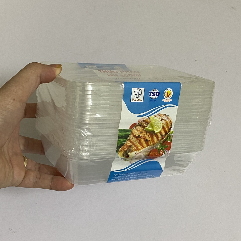 bộ 10 hộp nhựa đựng thực phẩm tủ lanh có nắp, hộp nhựa Việt Nhật vuông trong suốt đựng đồ ăn, dùng được lò vi sóng