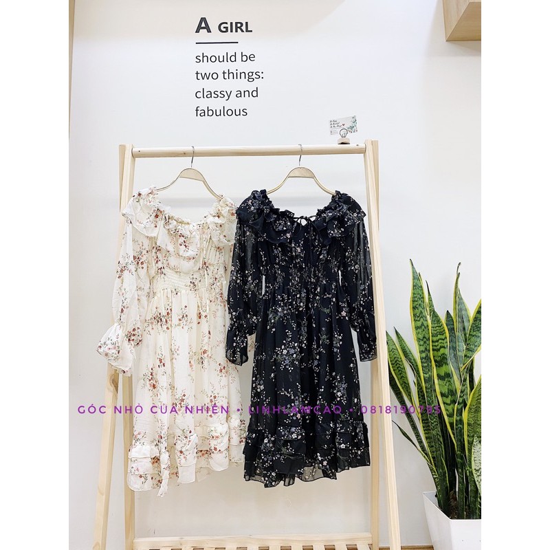 Váy Trễ Vai Hoa Nhí 2 Lớp Dài Tay Bồng Bềnh Ullzzang [ẢNH THẬT+VIDEO] | BigBuy360 - bigbuy360.vn