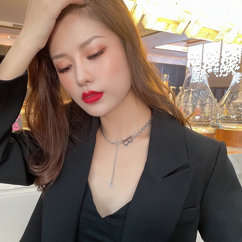 Vòng cổ thép titan mặt chữ B phong cách hip hop Âu Mỹ thời trang cá tính