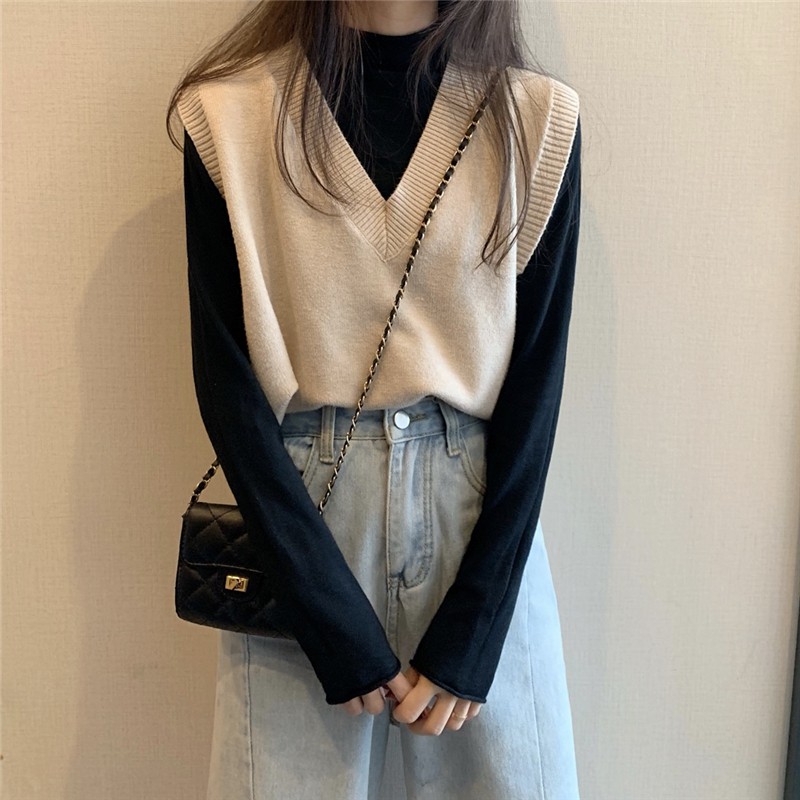 (Sẵn trắng) Áo gile nữ len mỏng cổ tim màu trắng đen vàng xanh hàng Quảng Châu 2021 | BigBuy360 - bigbuy360.vn