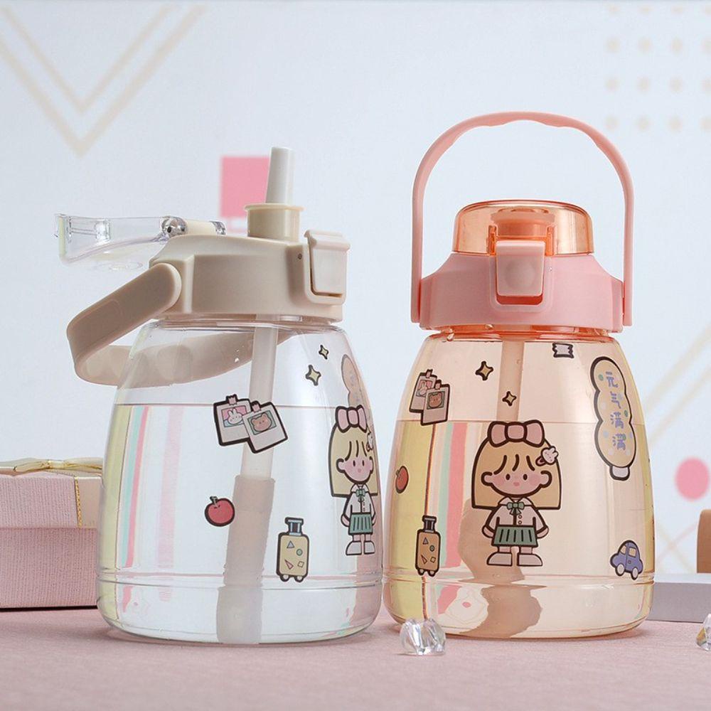 Bình Nước Dung Tích Lớn 1300ml Kèm Ống Hút Dễ Thương Xinh Xắn