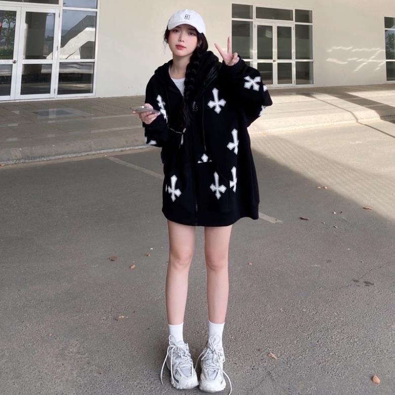 Áo Khoác Nỉ Unisex Kéo Khoá Homies Liền Mũ In Hình Thánh Giá CROSS