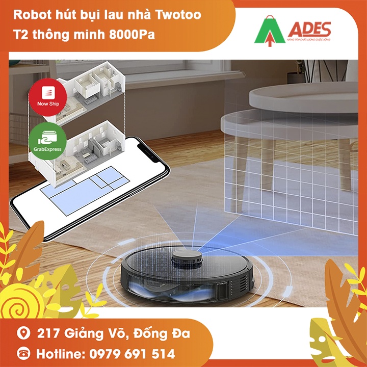 Robot hút bụi lau nhà Twotoo T2 thông minh 8000Pa - Công nghệ tự động lập kế hoạch - Bảo hành chính hãng 12 tháng
