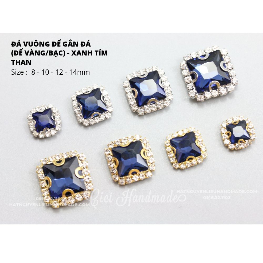 Hạt đá vuông đế vàng/đế bạc viền đá trắng size 8mm Cici Handmade hạt cườm hạt đá trang trí nguyên liệu tự làm