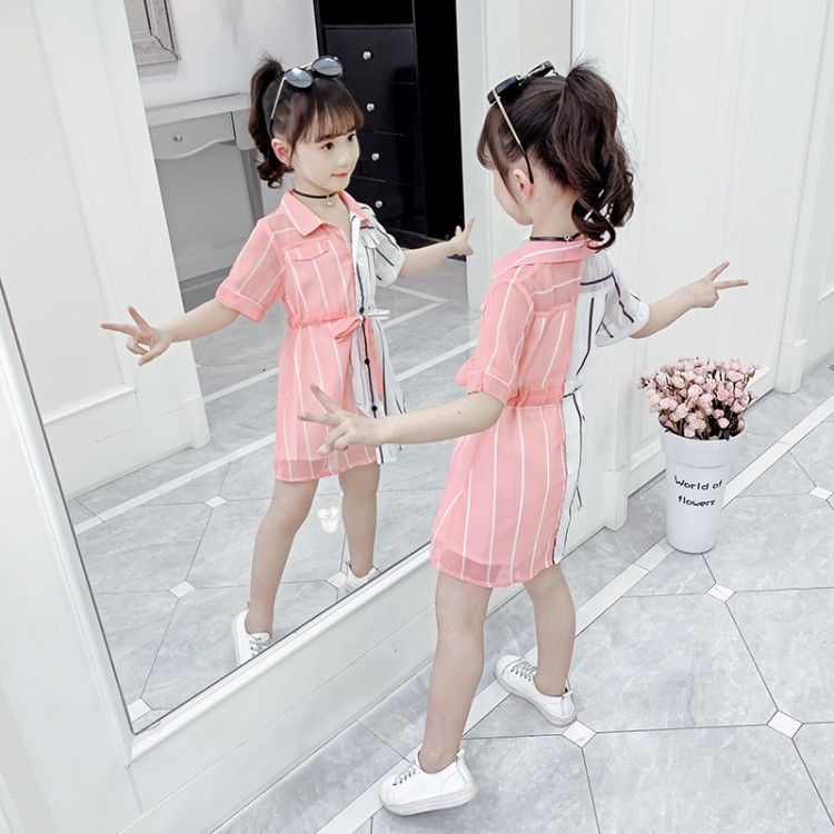 Đầm Chiffon Họa Tiết Kẻ Sọc Thời Trang Xuân Hè Cho Bé Gái