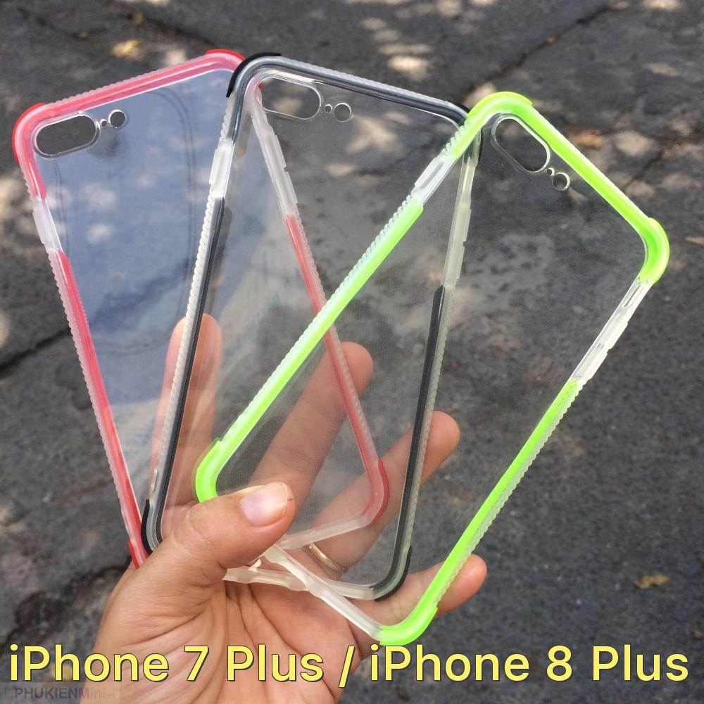 Ốp lưng trong suốt gờ cao chống sốc 4 góc viền màu cho iPhone 7 Plus / iPhone 8 Plus giá rẻ
