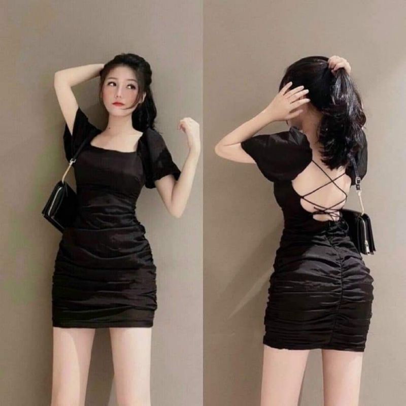 Đầm body nhún đan dây lưng ( video tự quay )