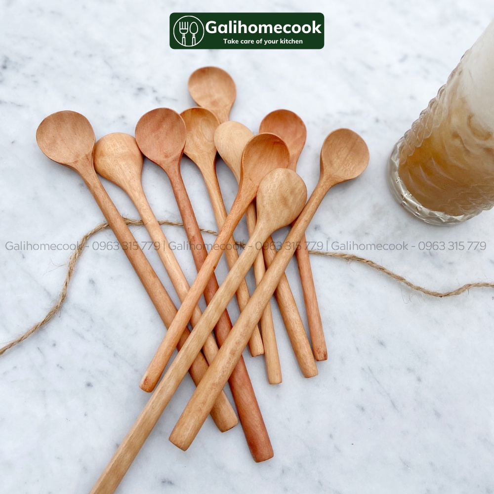 Thìa cà phê (cafe), lấy mật ong bằng gỗ nhãn xuất khẩu | Longan wood Spoon Galihomecook TGN-1