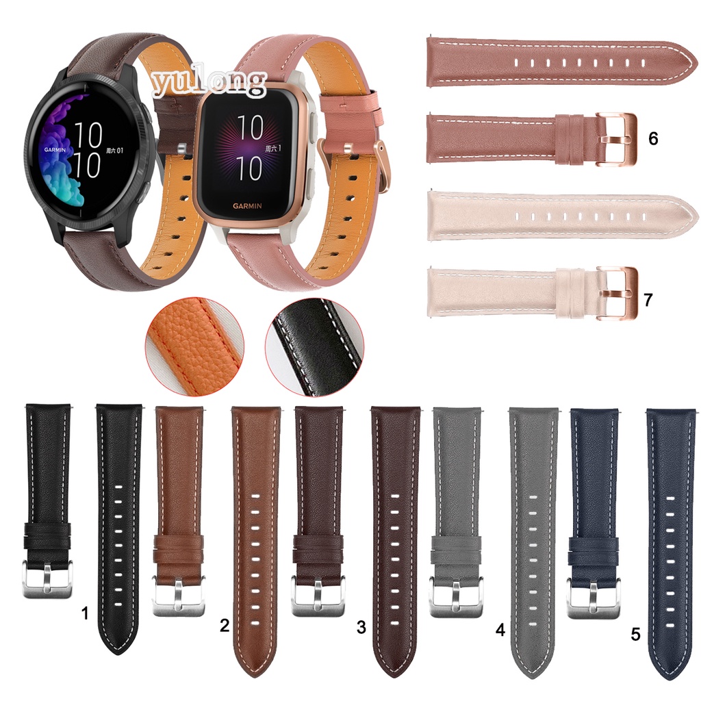 Dây Đeo Bằng Da Thật 20mm Cho Garmin Venu SQ 2 / venu2 plus Forerunner 245 245M 645 645M Vivoactive 3