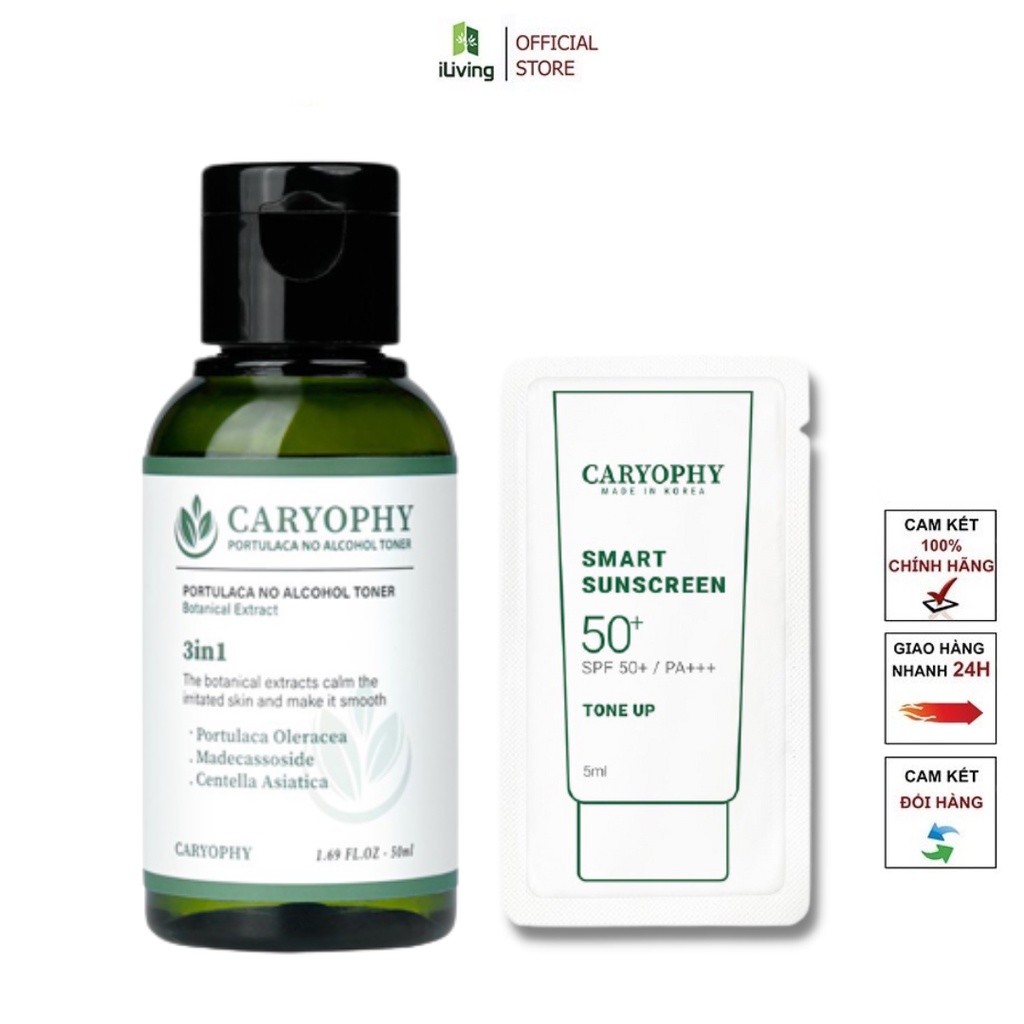 Bộ dưỡng da giảm mụn mờ thâm Caryophy Portulaca (toner 50ml và kem chống nắng 5ml) ILIVING-CARCBMNTNKCN5
