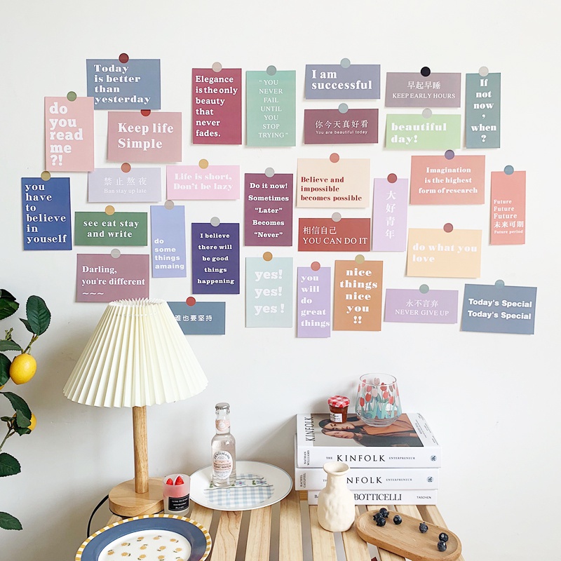 Set 15 Miếng Dán Trang Trí Tường Thẻ Chữ Phong Cách Bắc Âu Đơn Giản