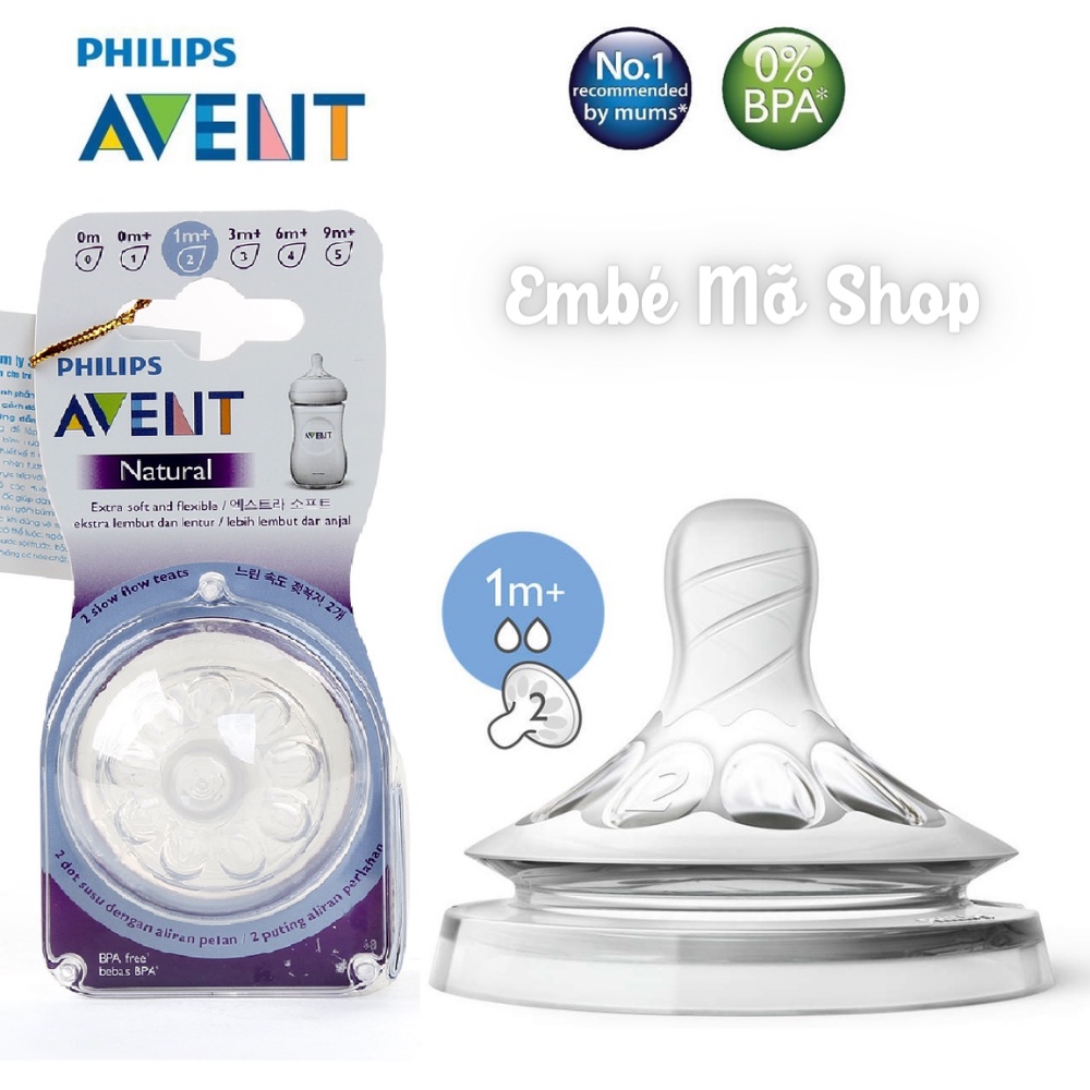 Núm Ti Bình Sữa PHILIPS AVENT Natural Số 1 - 3 Hàng Chính Hãng - Embé Mỡ