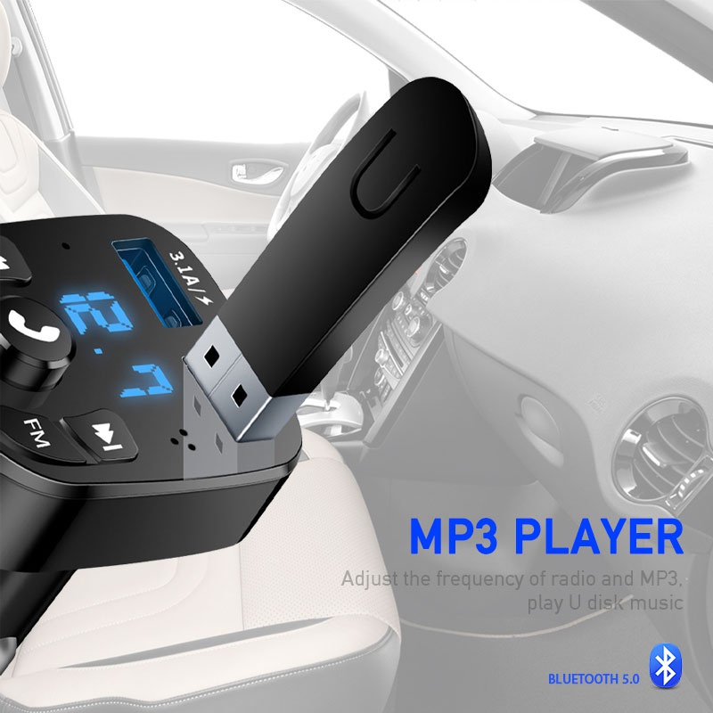 Máy nghe nhạc SEAMETAL MP3 đài FM Bluetooth 5.0 kiêm tẩu sạc QC 3.0 thích hợp cho điện thoại Android/iOS trên xe hơi
