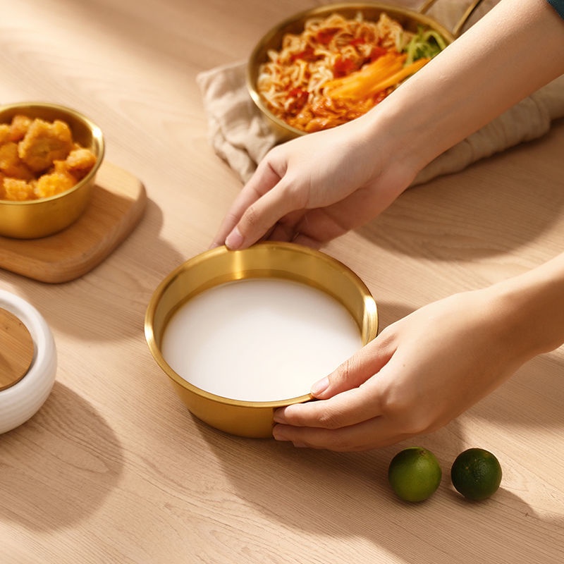 1 Bộ Chén Ăn Cơm / Súp / Ramen Truyền Thống Hàn Quốc Bằng Nhôm Màu Vàng Kim