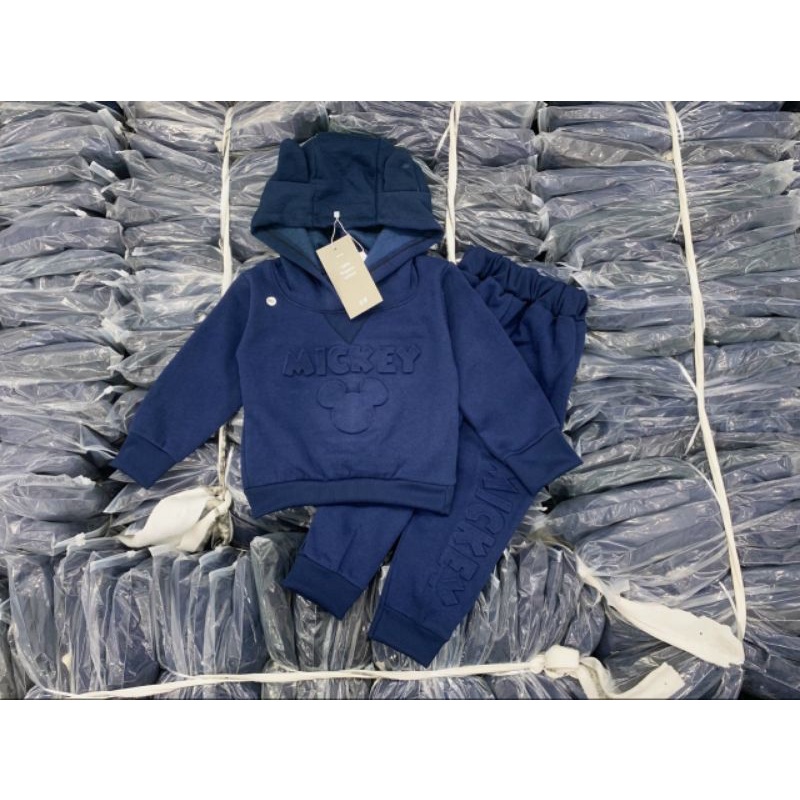 BỘ NỈ MICKKY MÀU THAN CÓ MŨ TAI GẤU CHO BÉ