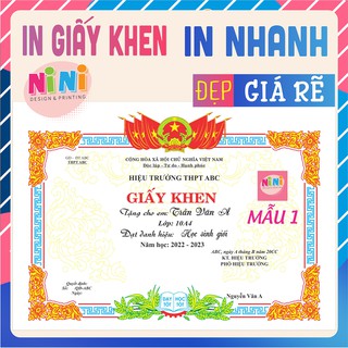 In 5 tờ giấy khen học sinh khổ A4 theo yêu cầu (Lựa mẫu)