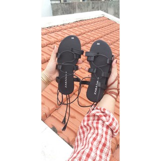 Dép Sandal Boho Cột Dây Chiến Binh Tua Rua  - D80